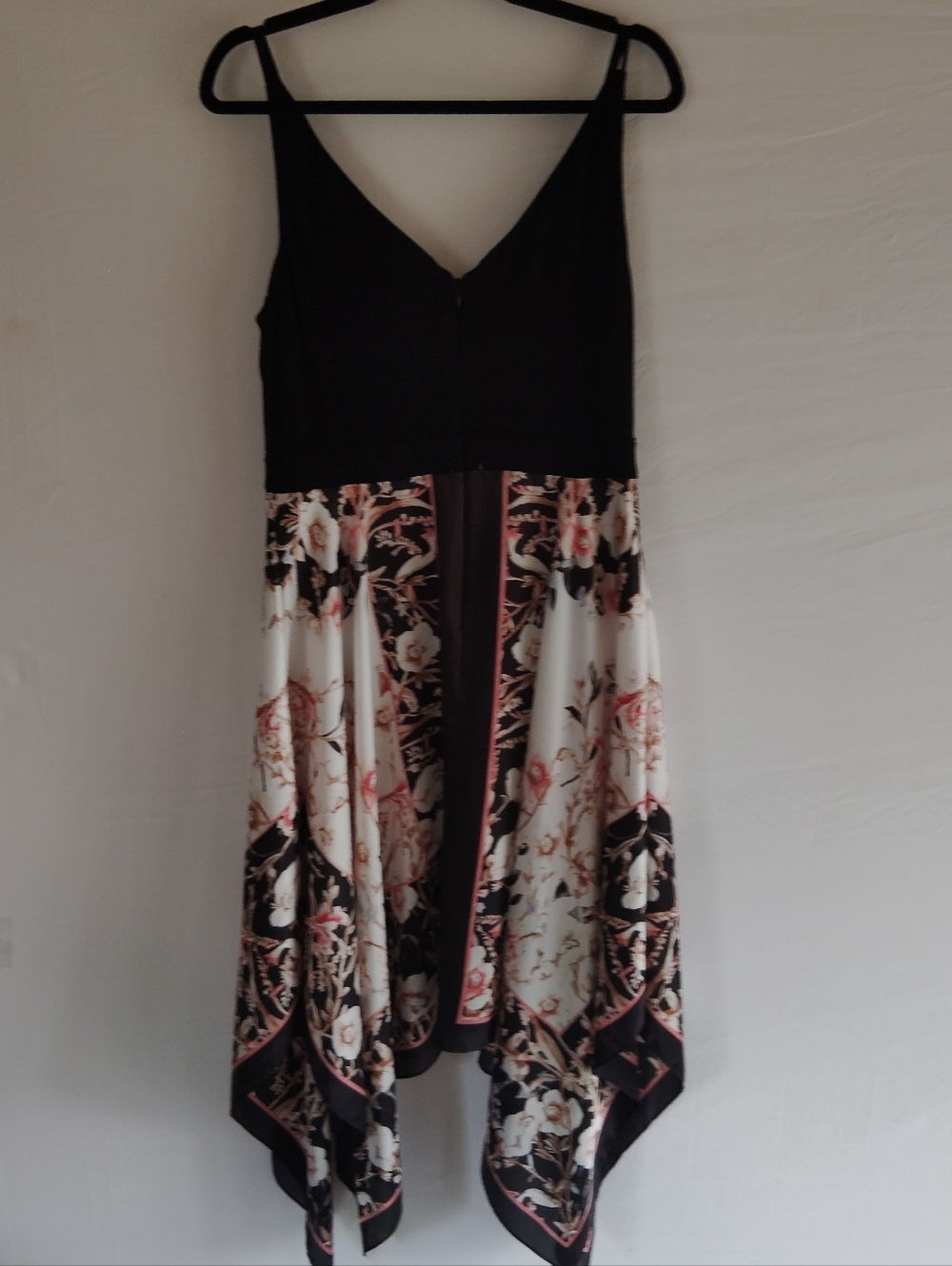 White House Black Market Black & Cream Floral Asymmetrical Hem Dress